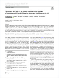Sideropoulos et al. 2021. The impact of COVID-19 on anxiety and worries for families of individuals with special education needs and disabilities in the UK